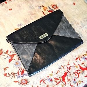 Kenneth Cole Leather Clutch or Shoulder Bag Black Gray